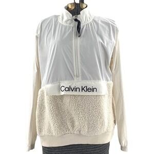 Calvin Klein Women's Fleece Jacket Windbreaker‎ Half Zip Mock Neck Pockets Large